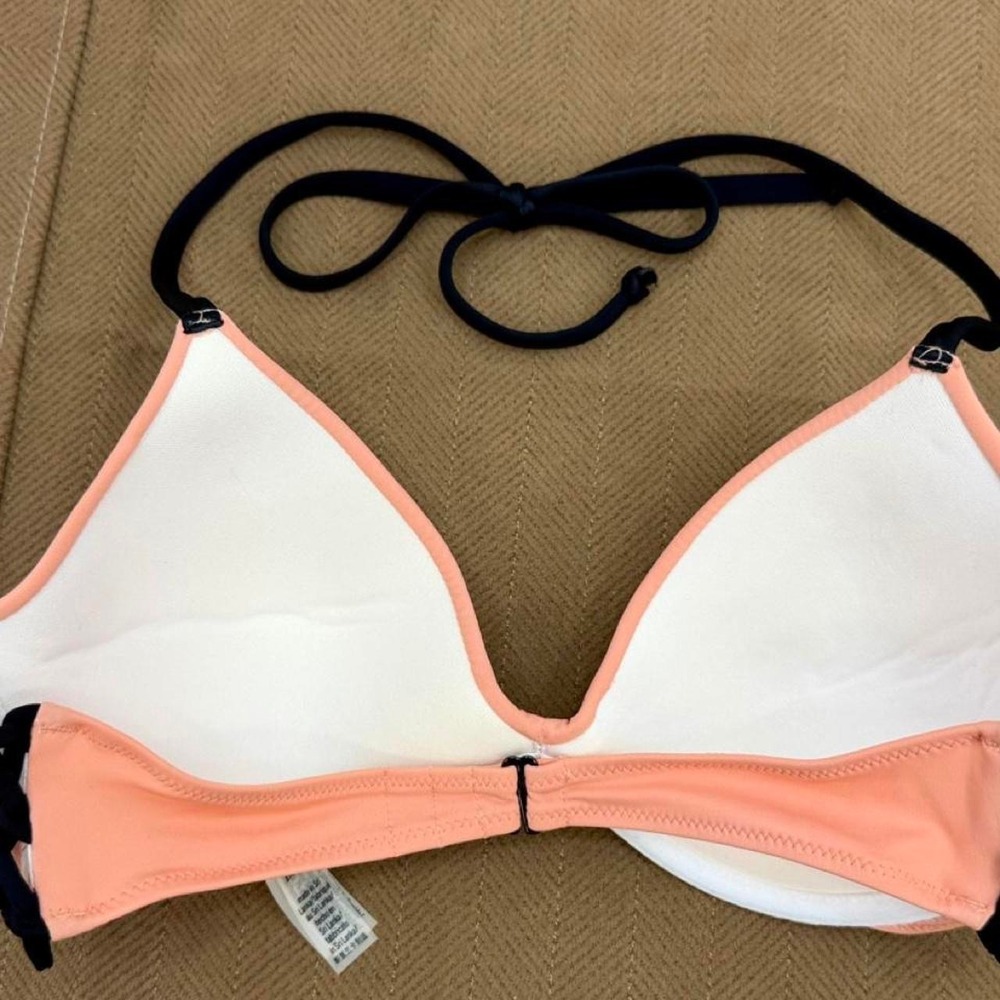 PINK Victoria's Secret Lace Up Side Halter Bikini Top Peach Orange Black Size M - Picture 4 of 5